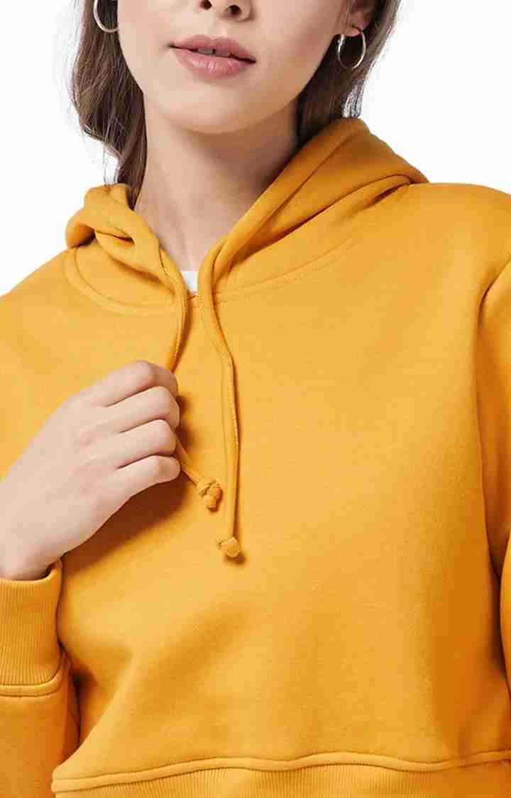 Women's Yellow Polycotton SolidStreetwear Hoodies