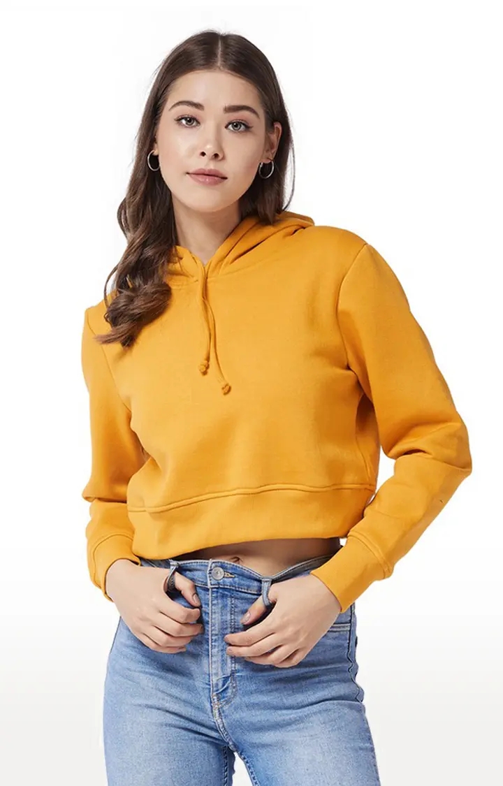 MISS CHASE | Women's Yellow Polycotton SolidStreetwear Hoodies