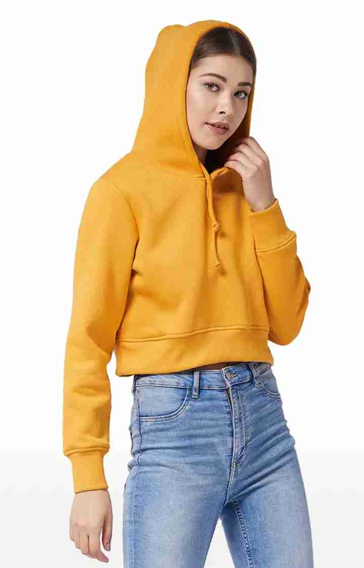 Women's Yellow Polycotton SolidStreetwear Hoodies