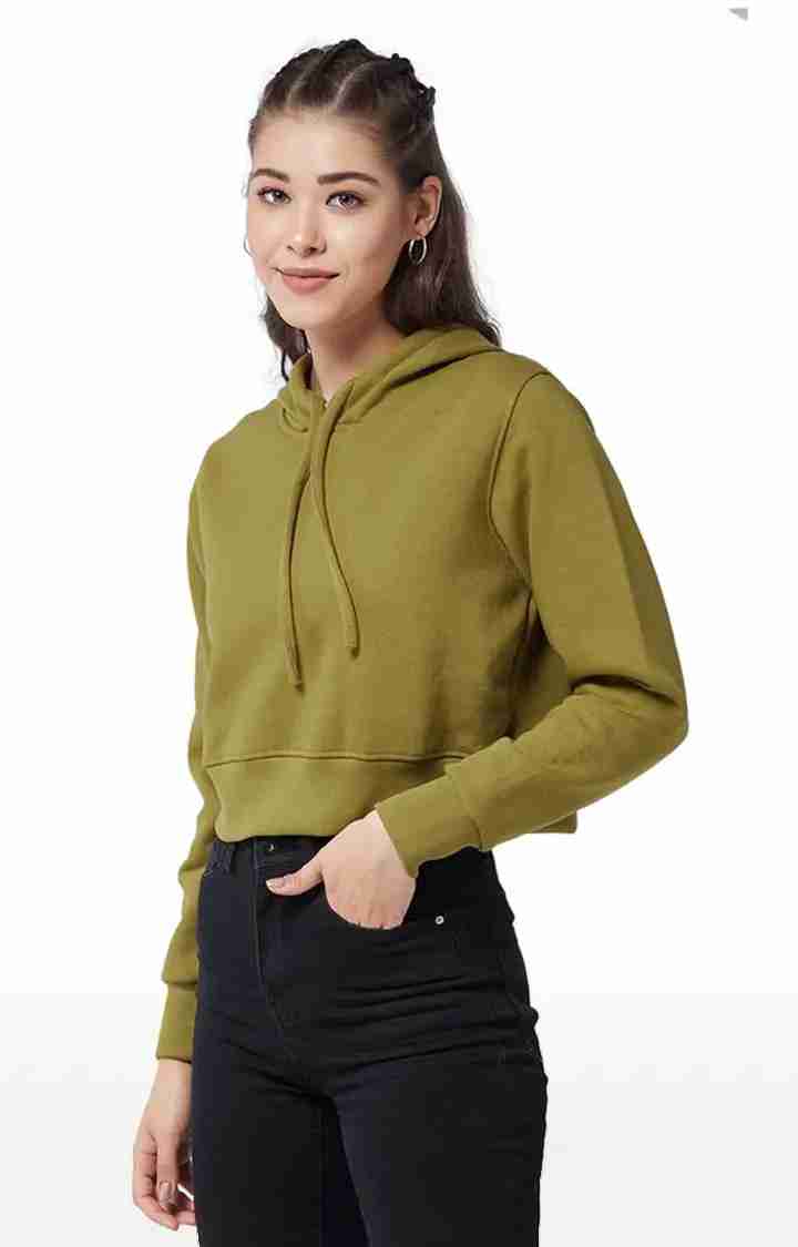 Women's Green Polycotton SolidStreetwear Hoodies