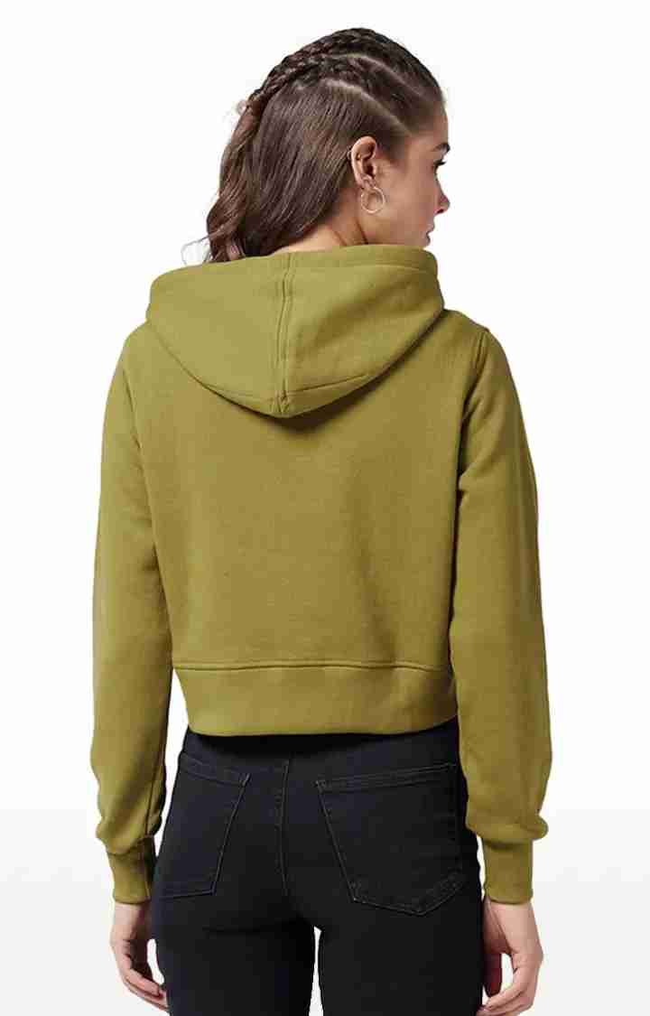 Women's Green Polycotton SolidStreetwear Hoodies