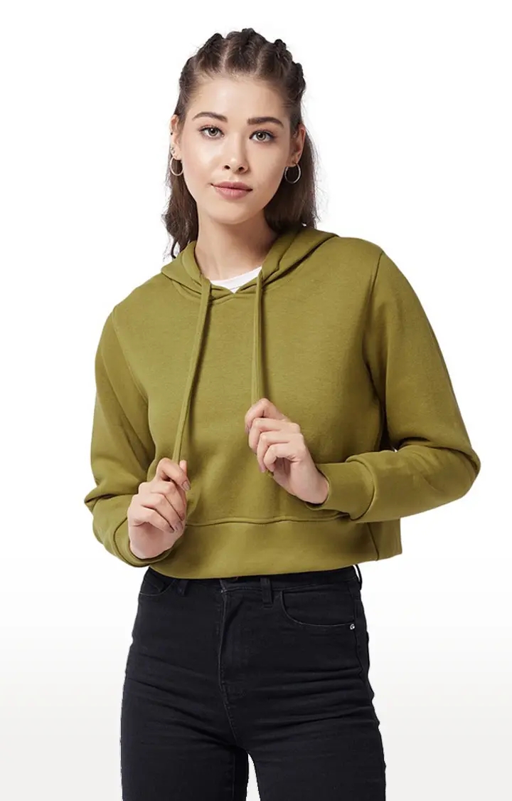 MISS CHASE | Women's Green Solid Hoodies