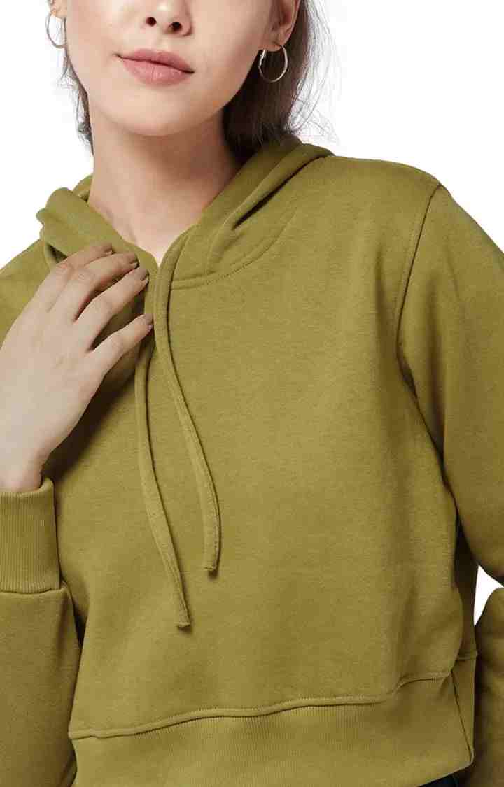 Women's Green Polycotton SolidStreetwear Hoodies