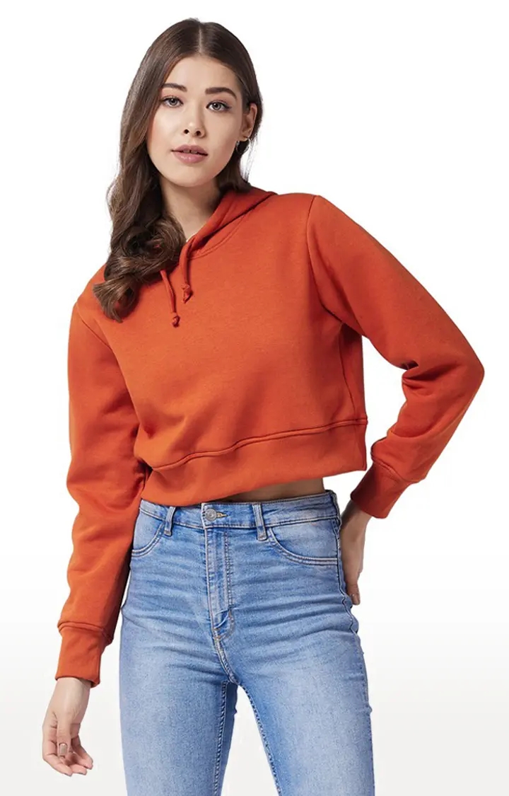 Women's Orange Solid Hoodies