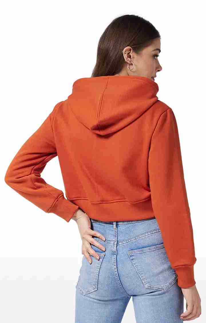 Women's Orange Polycotton SolidStreetwear Hoodies