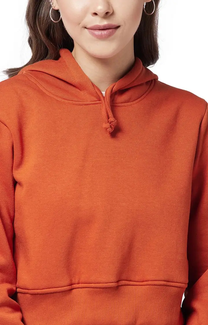 Women's Orange Polycotton SolidStreetwear Hoodies