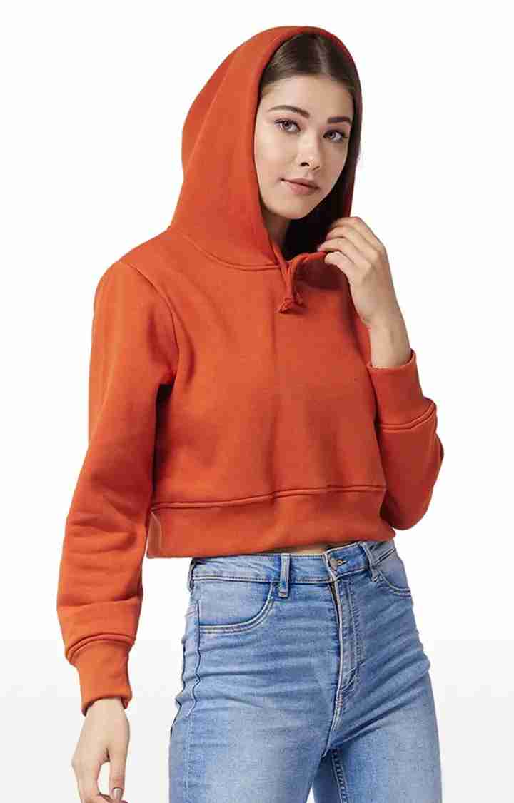 Women's Orange Polycotton SolidStreetwear Hoodies