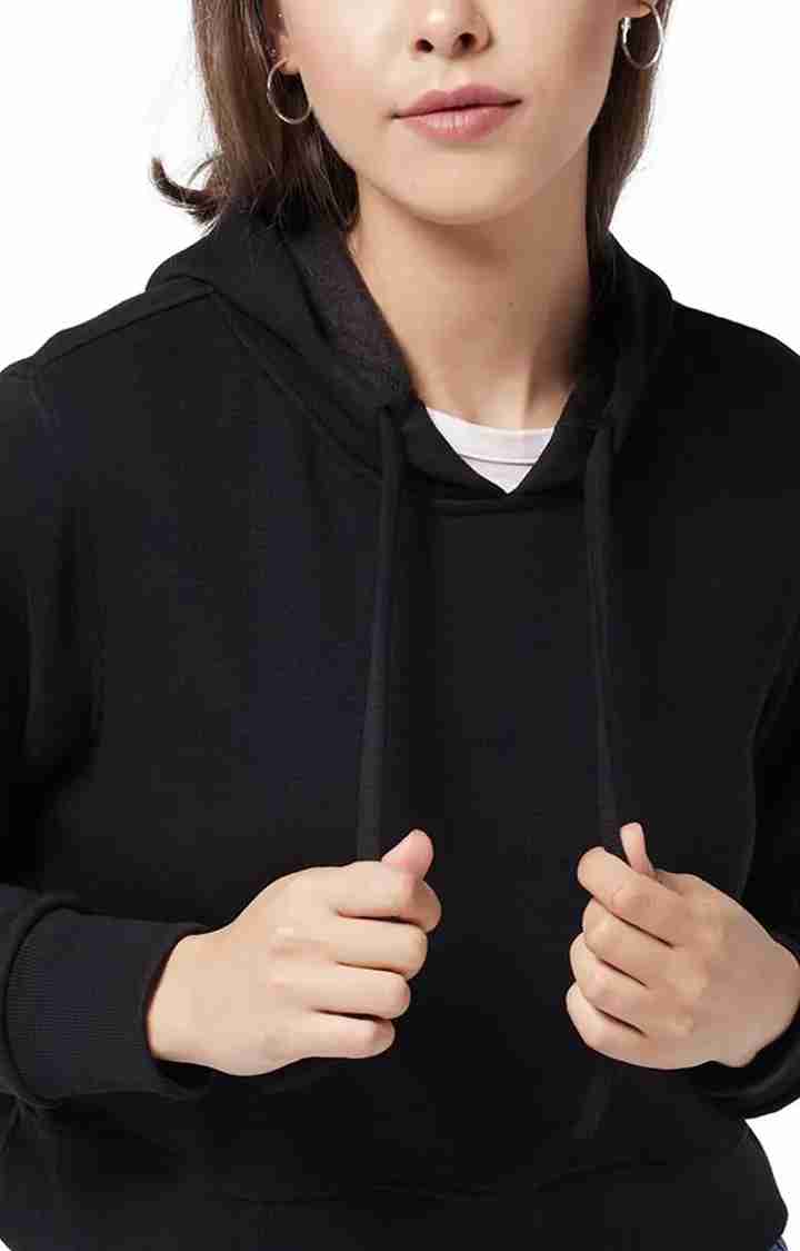 Women's Black Polycotton SolidStreetwear Hoodies