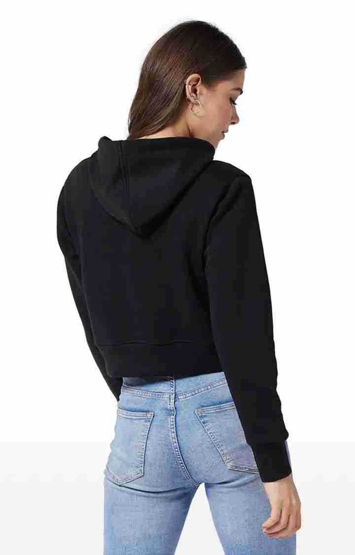 Women's Black Polycotton SolidStreetwear Hoodies