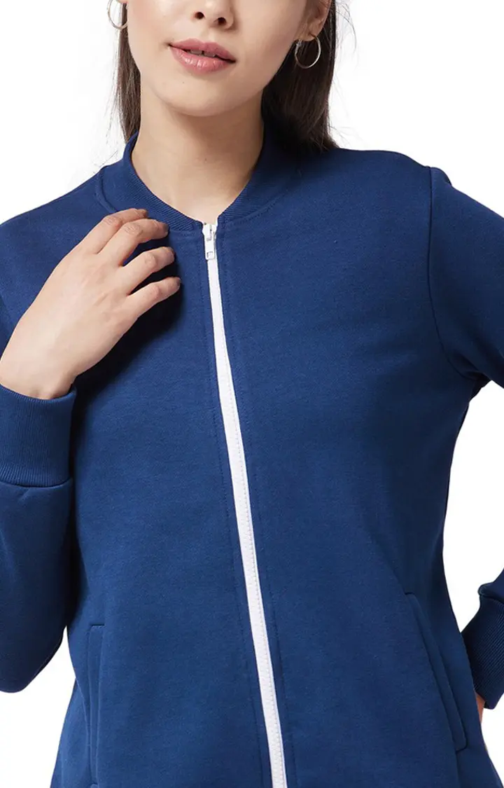 Women's Blue Polycotton SolidCasualwear Western Jackets