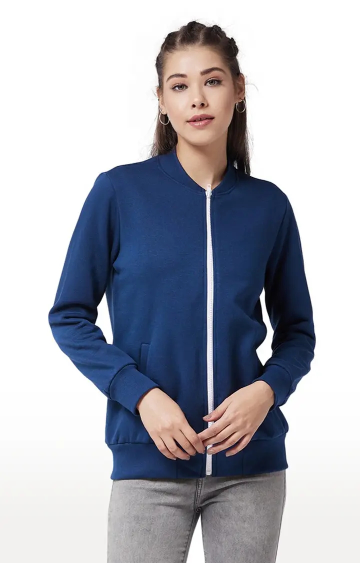 Women's Blue Polycotton SolidCasualwear Western Jackets