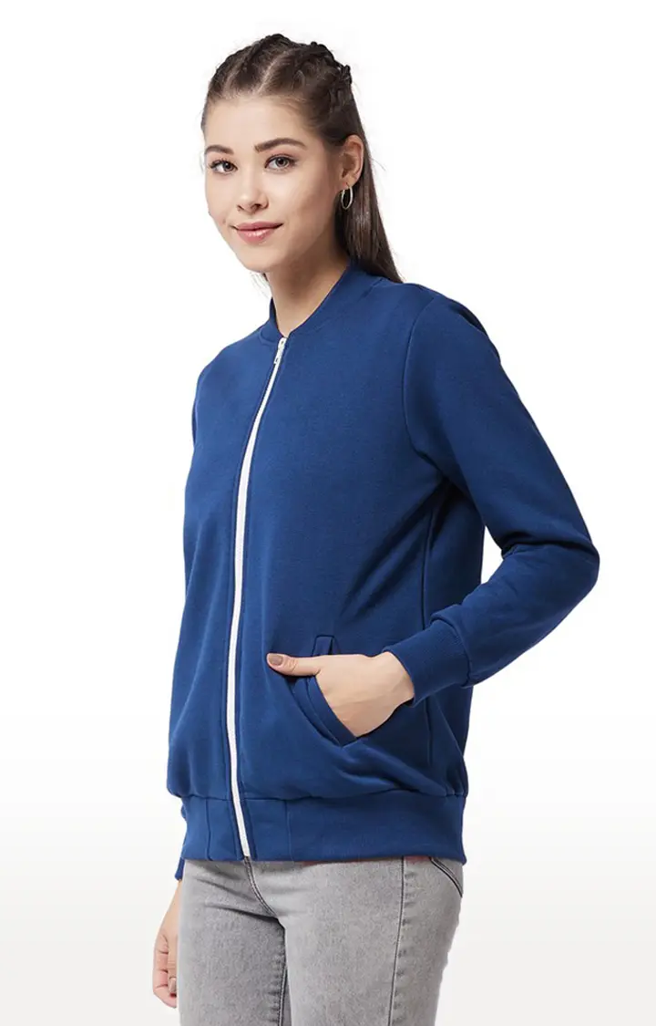 Women's Blue Polycotton SolidCasualwear Western Jackets