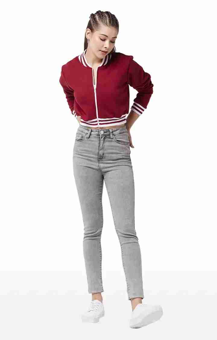 Women's Red Polycotton SolidCasualwear Western Jackets