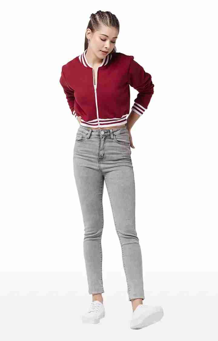 Women's Red Polycotton SolidCasualwear Western Jackets