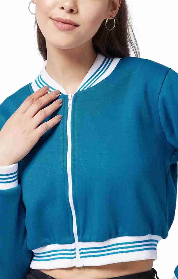 Women's Blue Polycotton SolidCasualwear Western Jackets