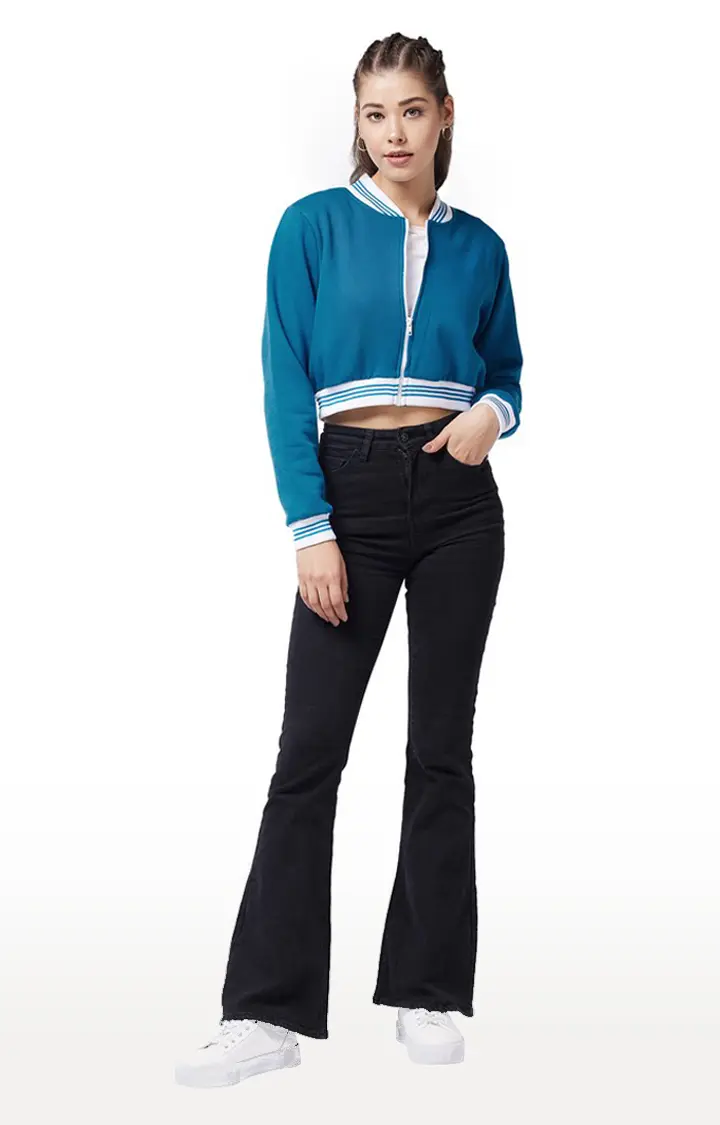 Women's Blue Polycotton SolidCasualwear Western Jackets