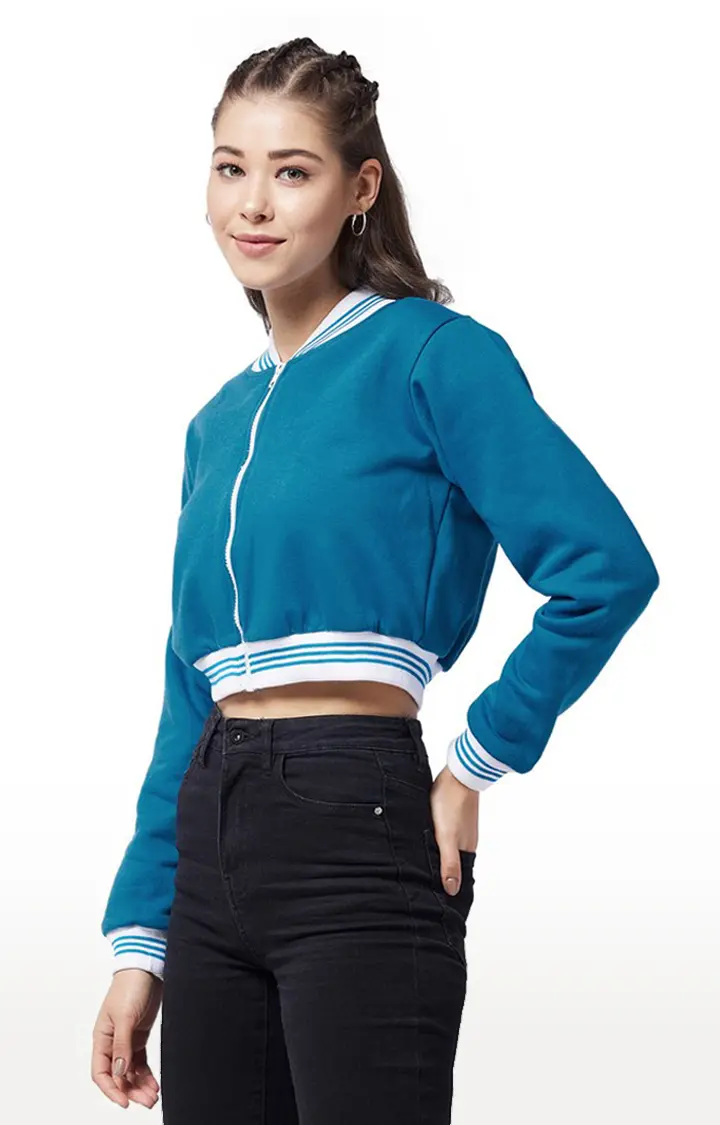 Women's Blue Polycotton SolidCasualwear Western Jackets