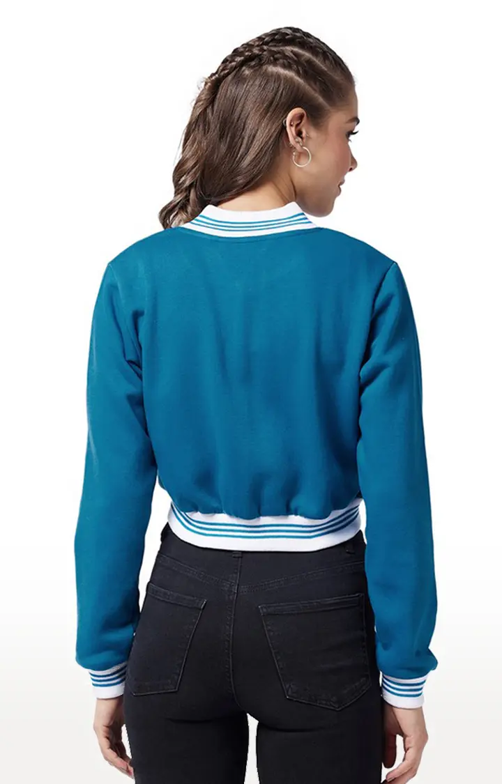 Women's Blue Polycotton SolidCasualwear Western Jackets