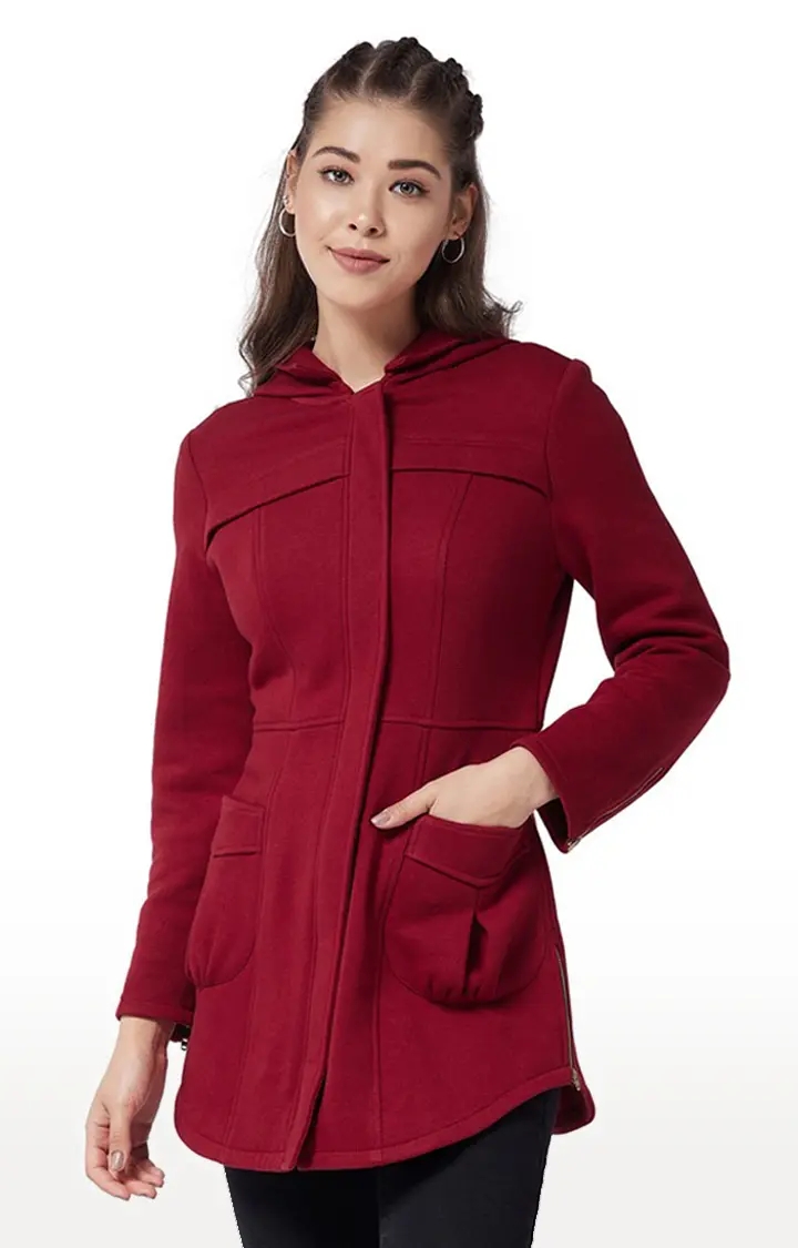 MISS CHASE | Women's Red Polycotton SolidCasualwear Coat