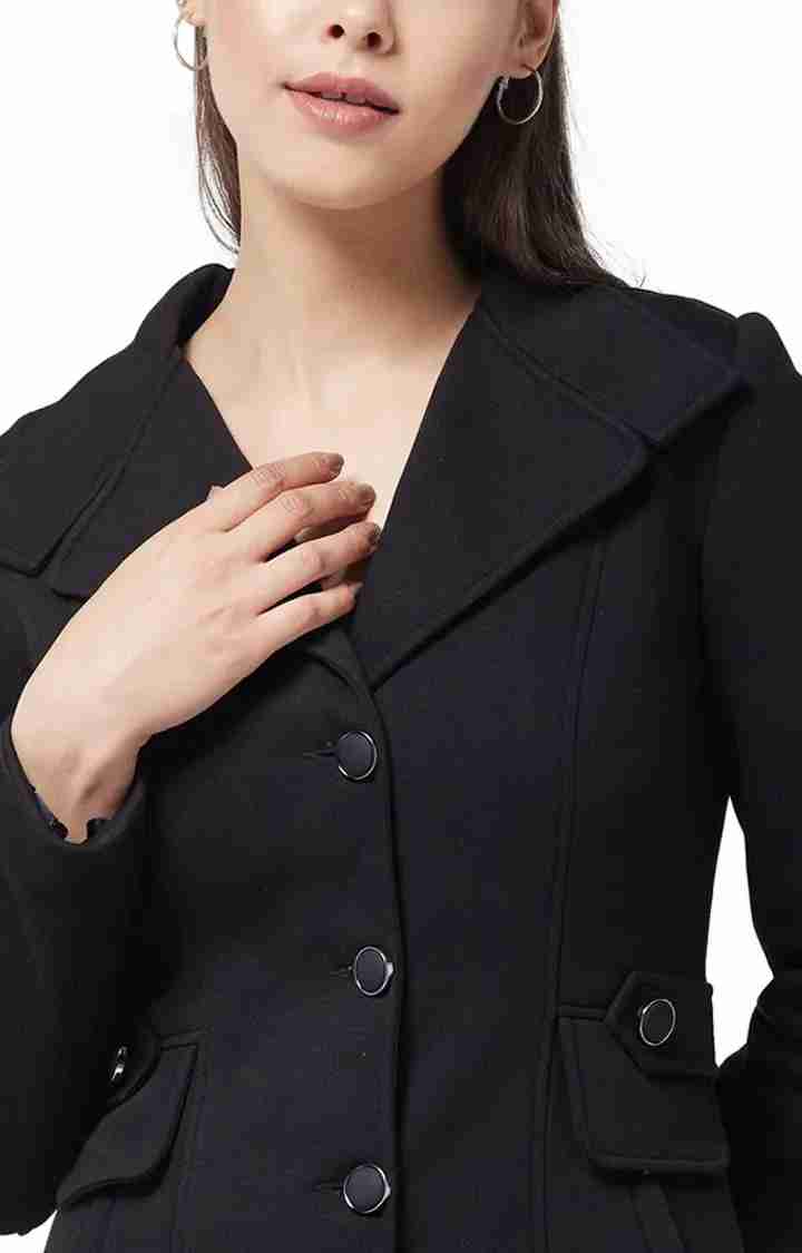 Women's Black Polycotton SolidCasualwear Coat