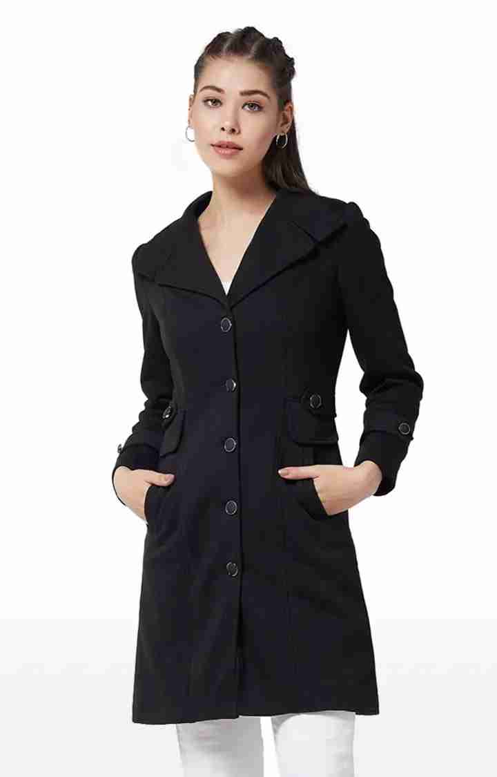MISS CHASE | Women's Black Polycotton SolidCasualwear Coat