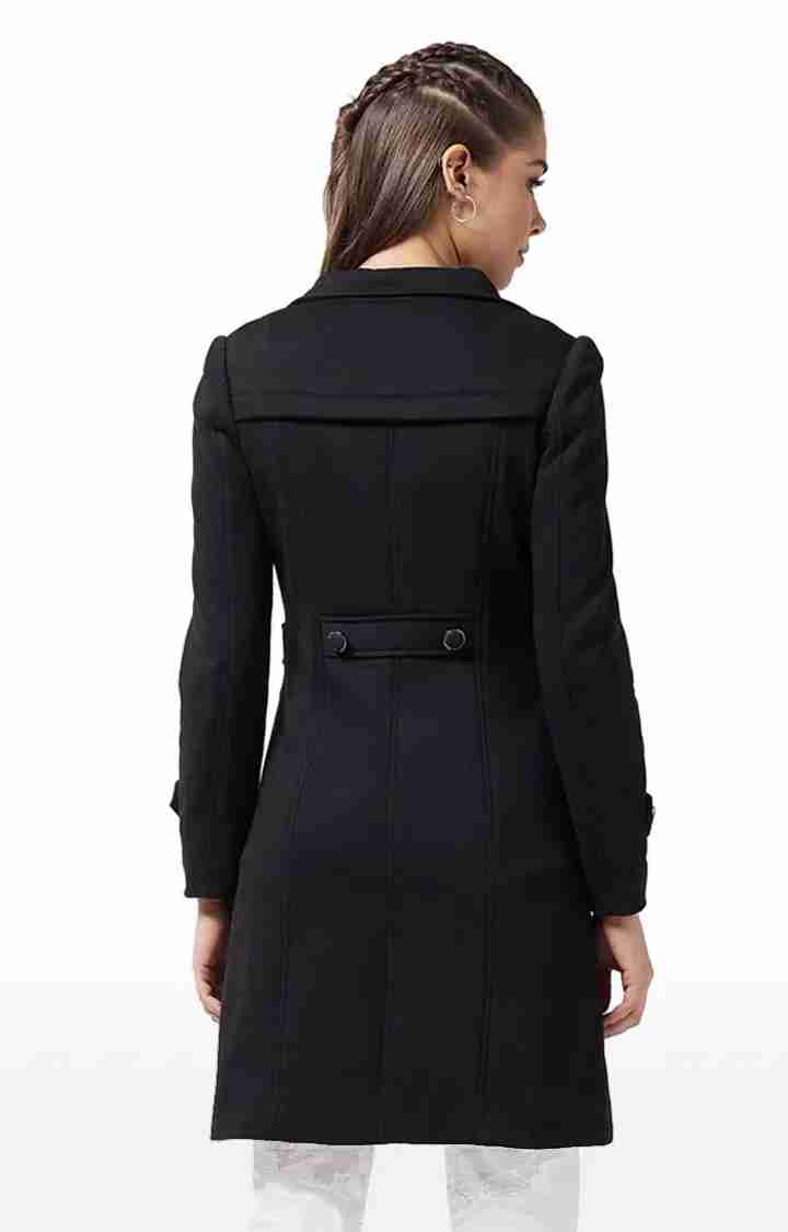 Women's Black Polycotton SolidCasualwear Coat