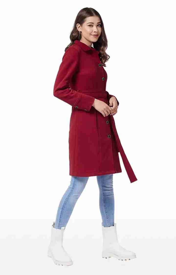 Women's Red Polycotton SolidCasualwear Coat
