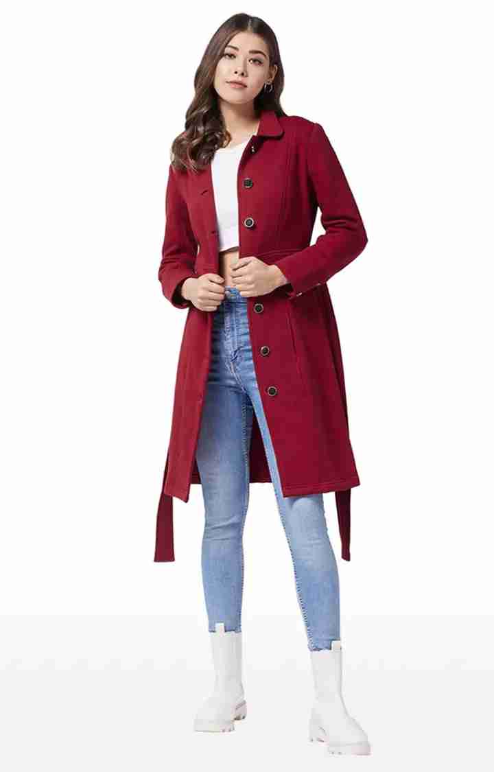 Women's Red Polycotton SolidCasualwear Coat