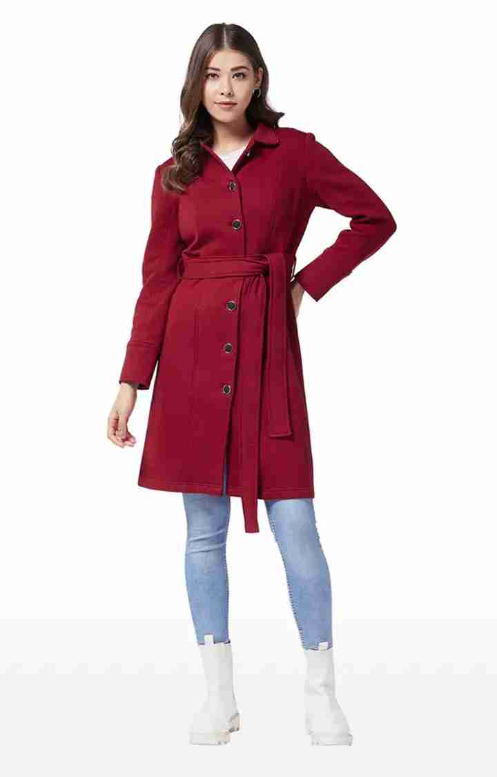 Women's Red Polycotton SolidCasualwear Coat