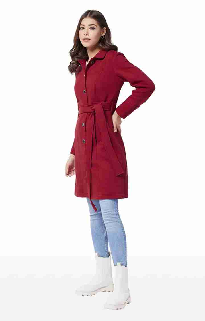 Women's Red Polycotton SolidCasualwear Coat