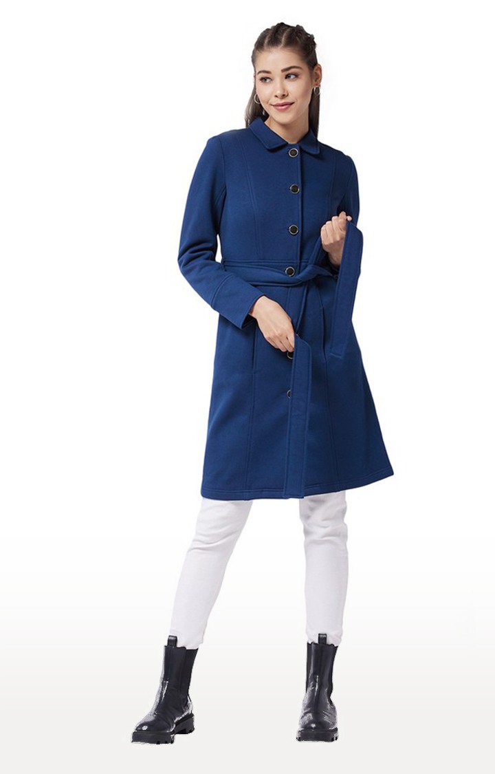 Women's Blue Polycotton SolidCasualwear Western Jackets