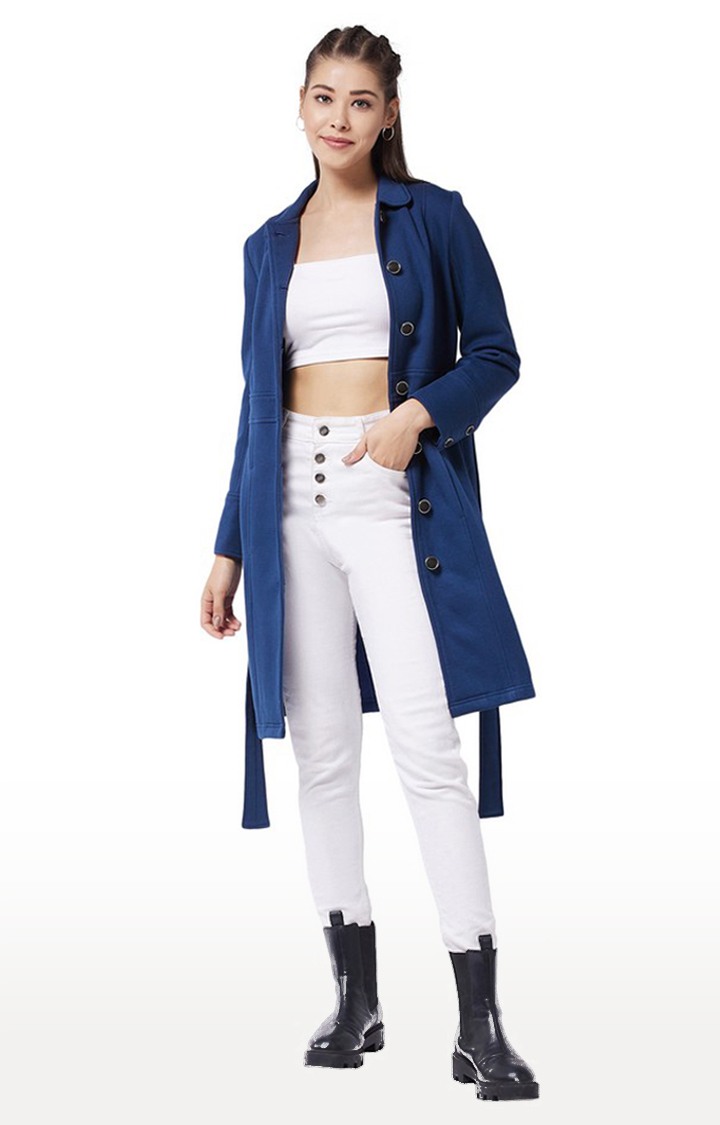 Women's Blue Polycotton SolidCasualwear Western Jackets