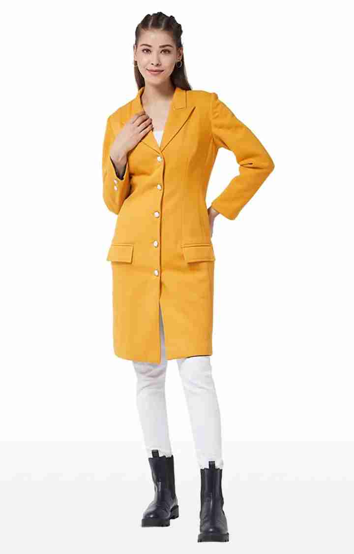 Women's Yellow Polycotton SolidCasualwear Coat