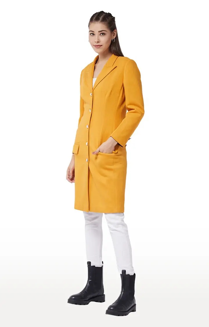 Women's Yellow Polycotton SolidCasualwear Coat