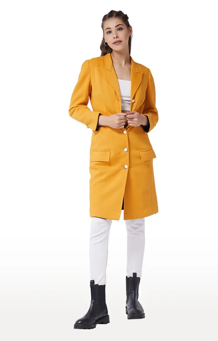 MISS CHASE | Women's Yellow Polycotton SolidCasualwear Coat
