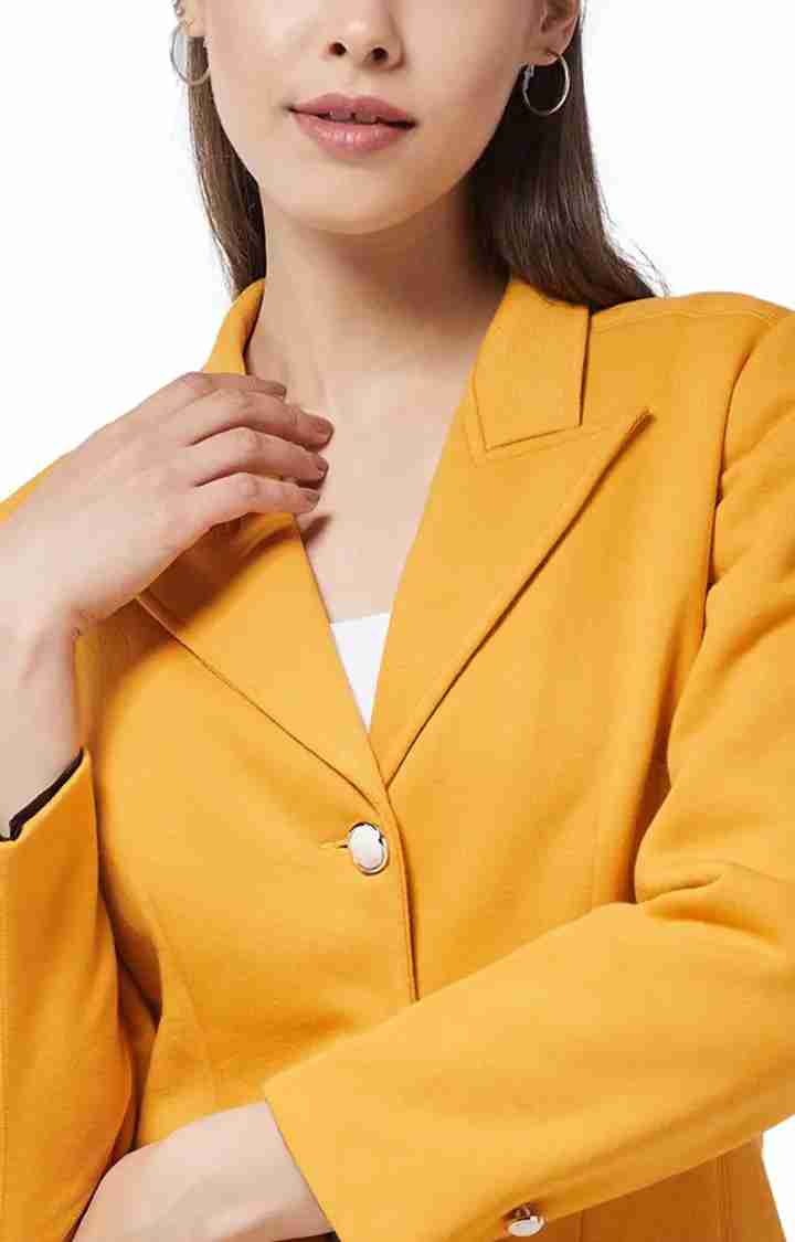 Women's Yellow Polycotton SolidCasualwear Coat