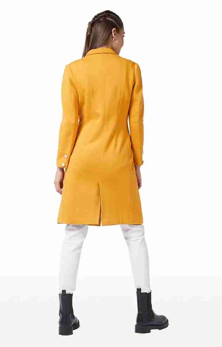 Women's Yellow Polycotton SolidCasualwear Coat