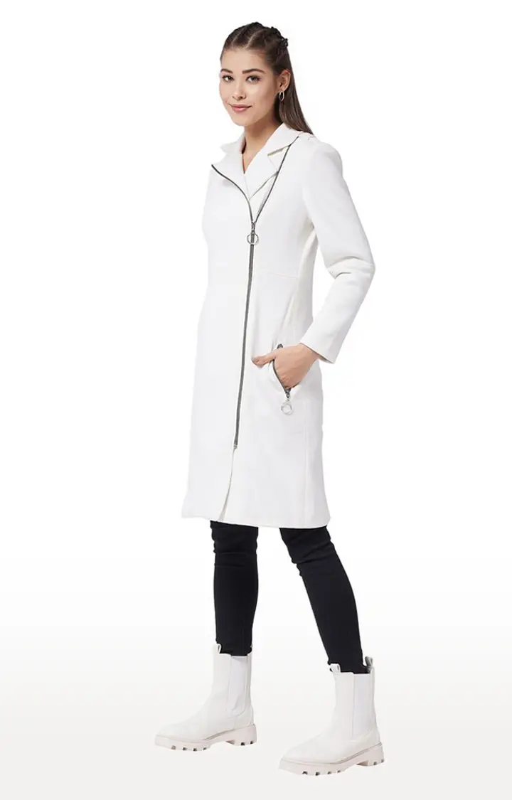 Women's White Polycotton SolidCasualwear Western Jackets