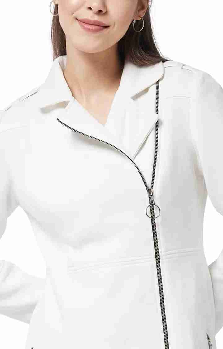 Women's White Polycotton SolidCasualwear Western Jackets