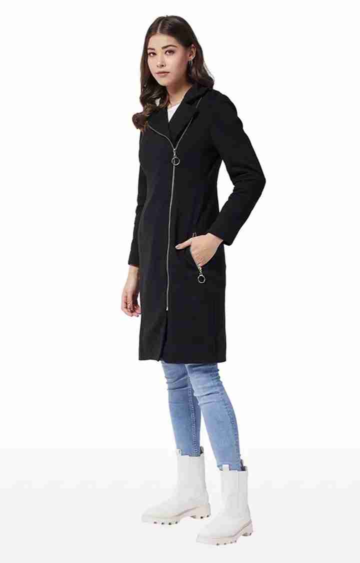 Women's Black Polycotton SolidCasualwear Coat