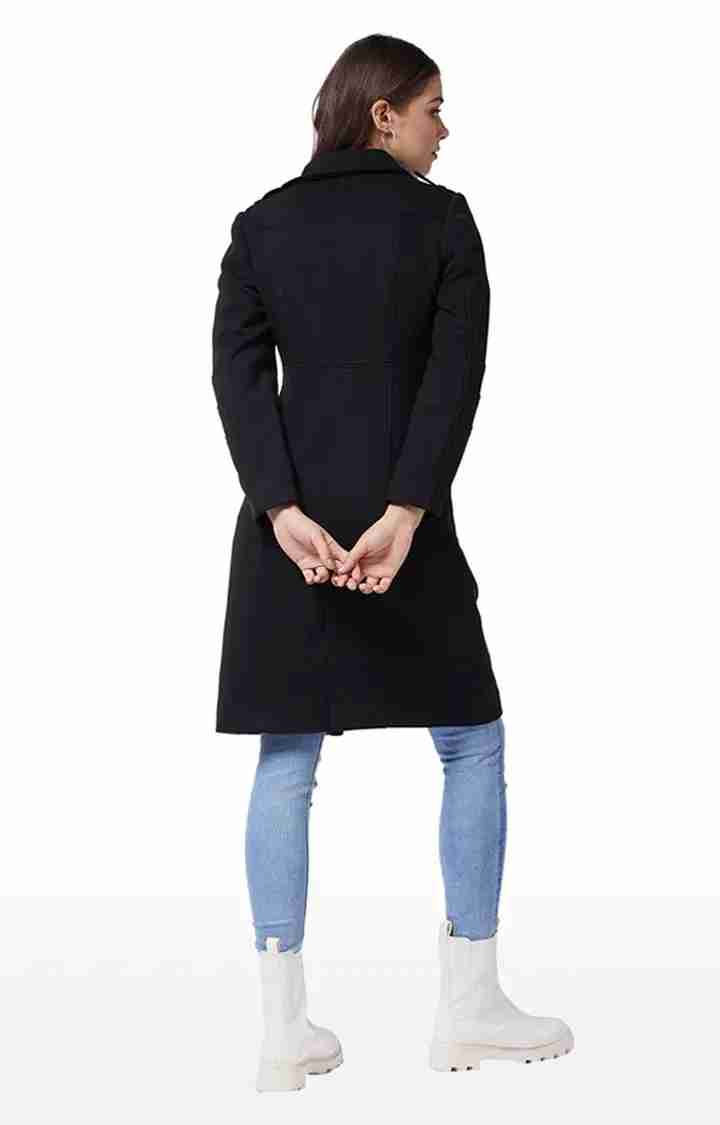 Women's Black Polycotton SolidCasualwear Coat