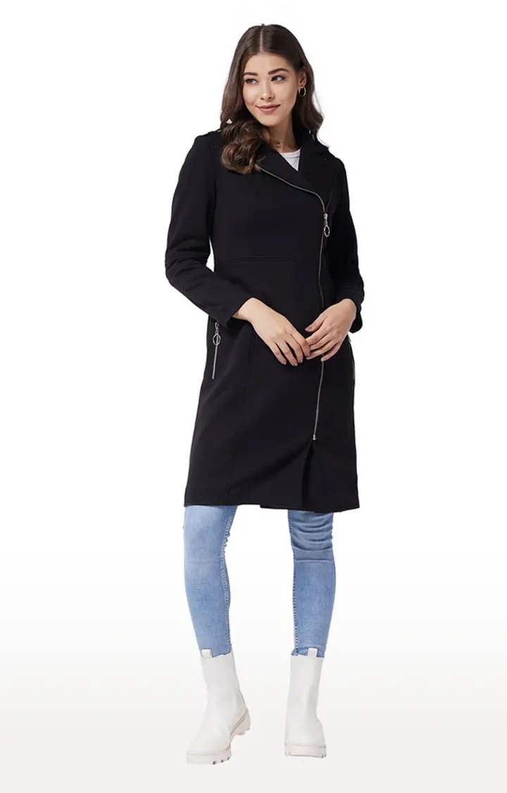 MISS CHASE | Women's Black Polycotton SolidCasualwear Coat