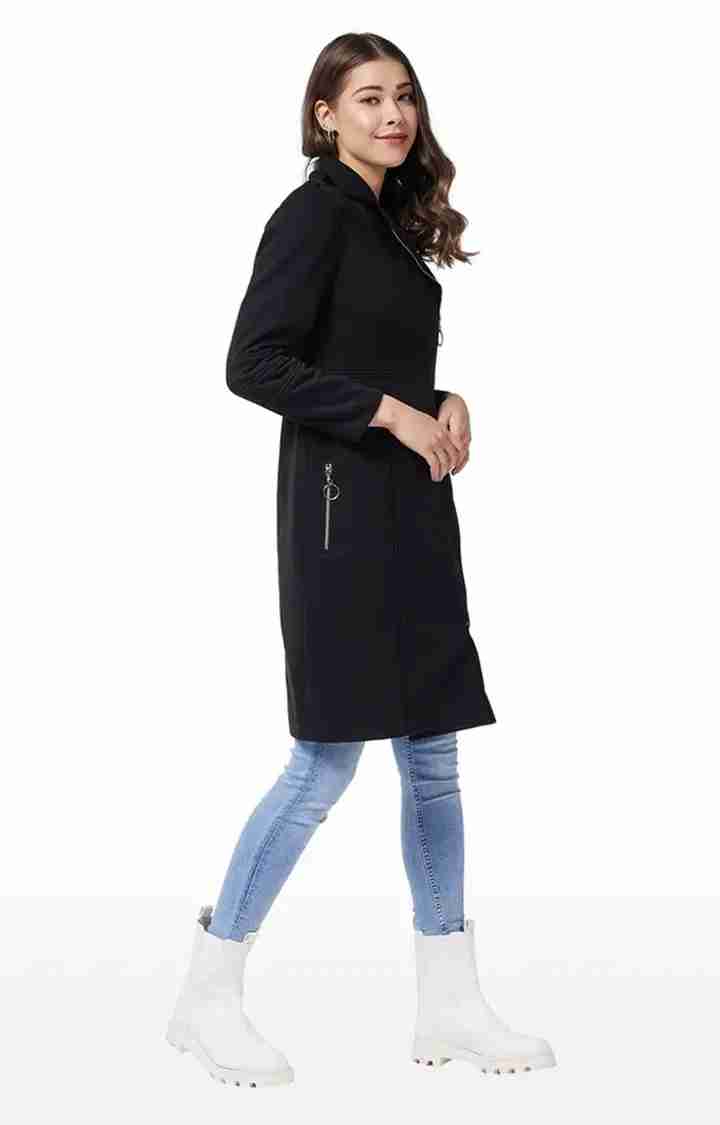 Women's Black Polycotton SolidCasualwear Coat