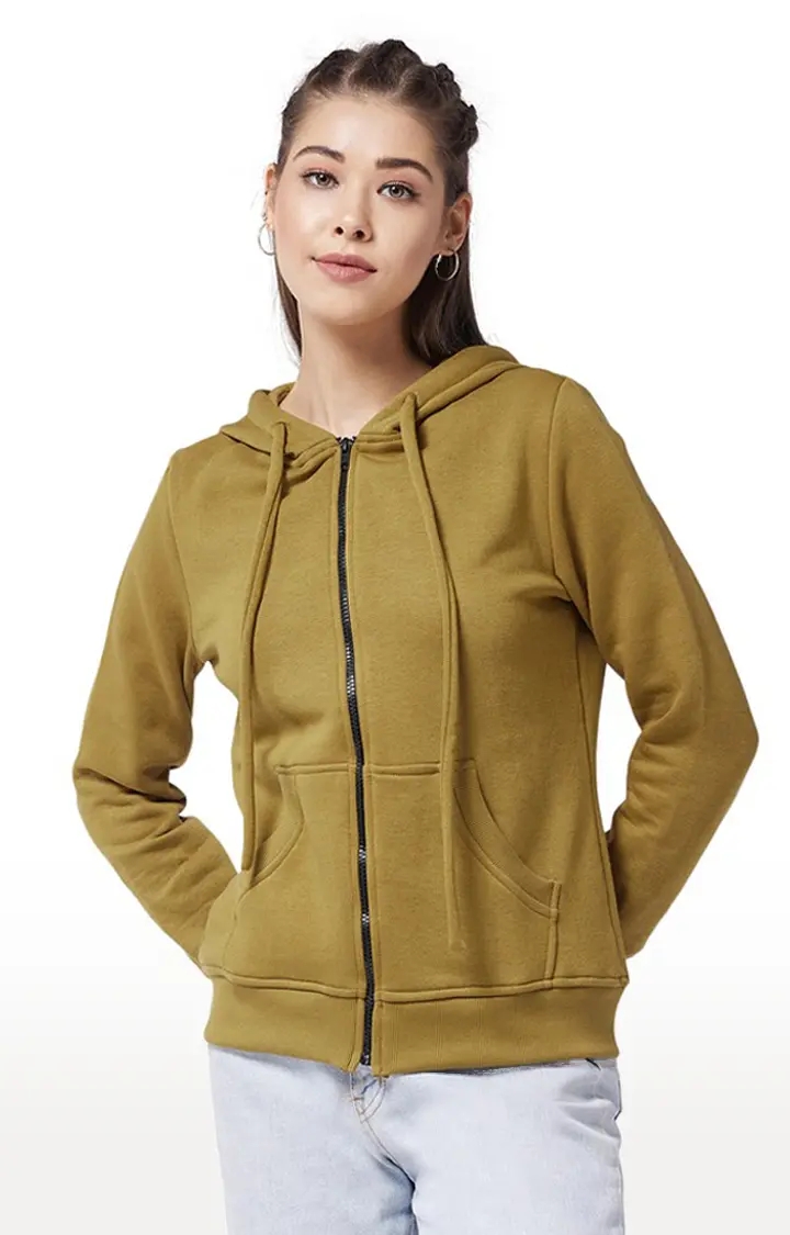 MISS CHASE | Women's Green Polycotton SolidCasualwear Hoodies