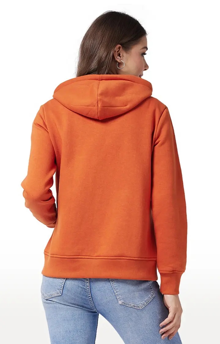 Women's Orange Polycotton SolidCasualwear Hoodies