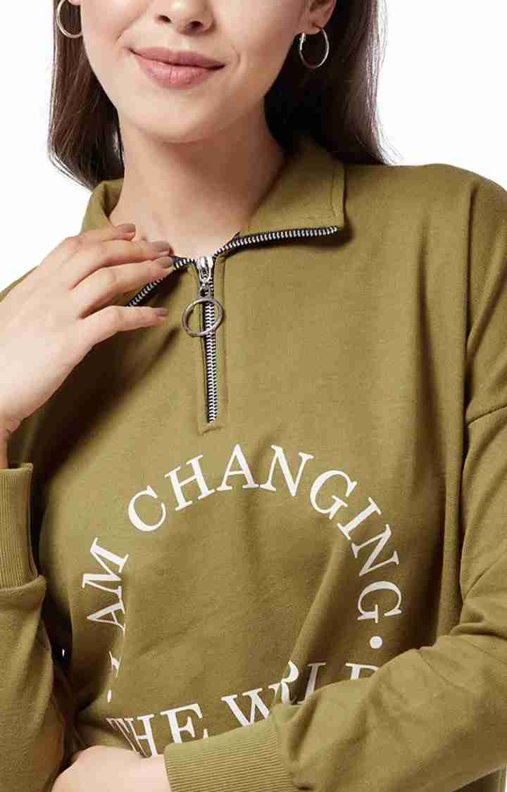 Women's Green Cotton SolidStreetwear Crop T-Shirts