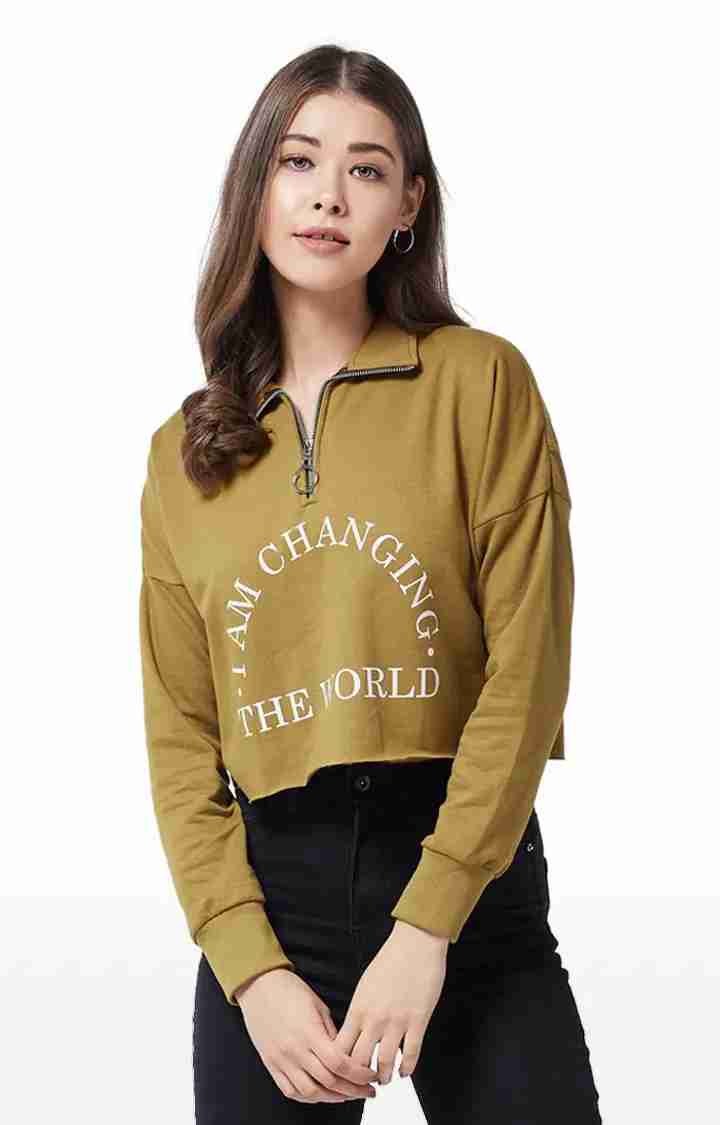 MISS CHASE | Women's Green Cotton SolidStreetwear Crop T-Shirts