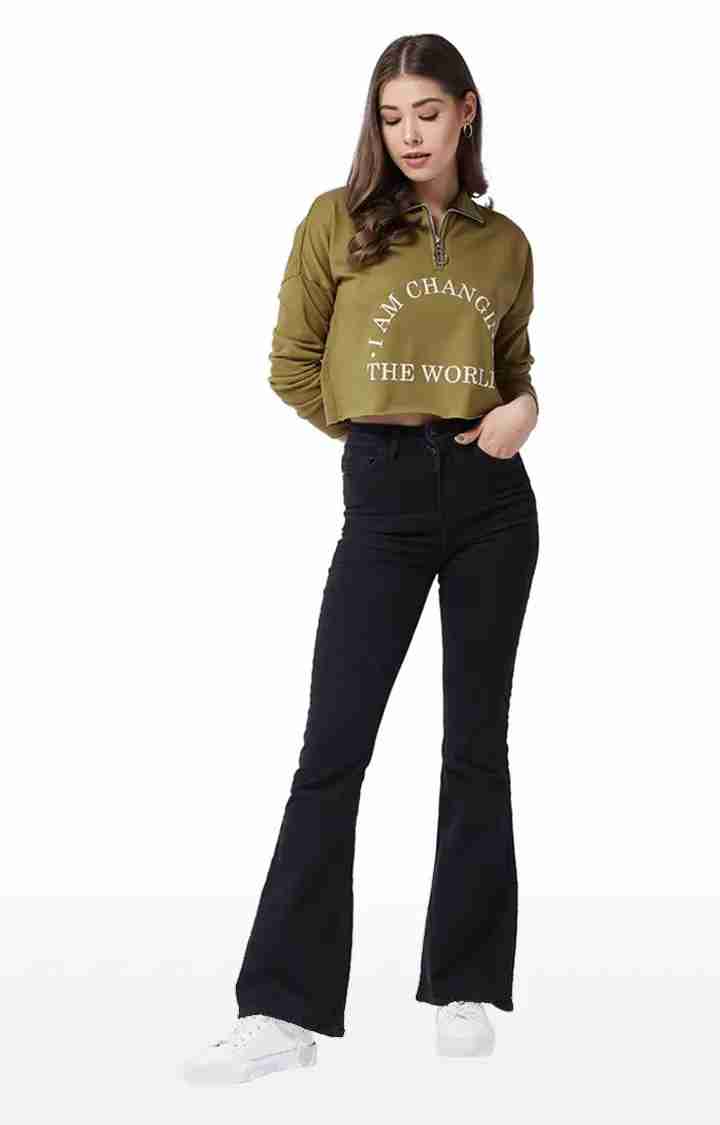 Women's Green Cotton SolidStreetwear Crop T-Shirts