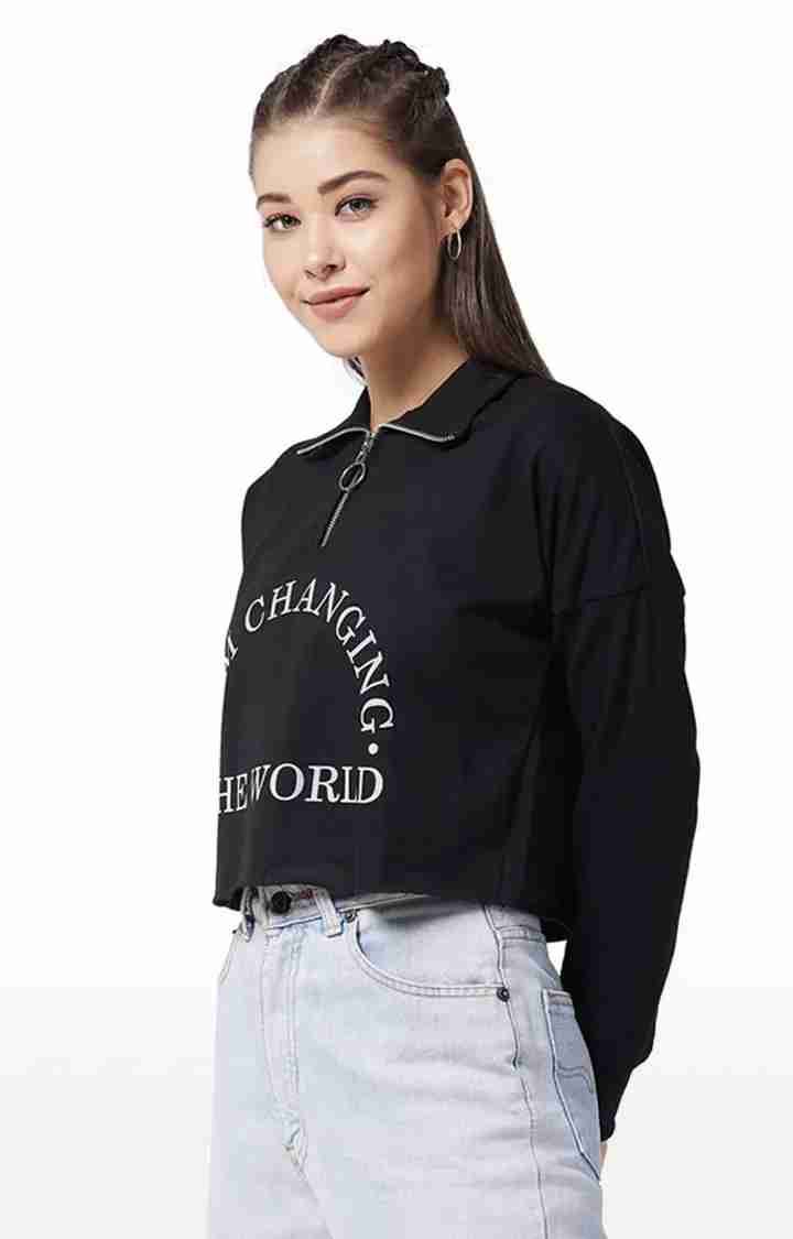 Women's Black Cotton SolidStreetwear Crop T-Shirts