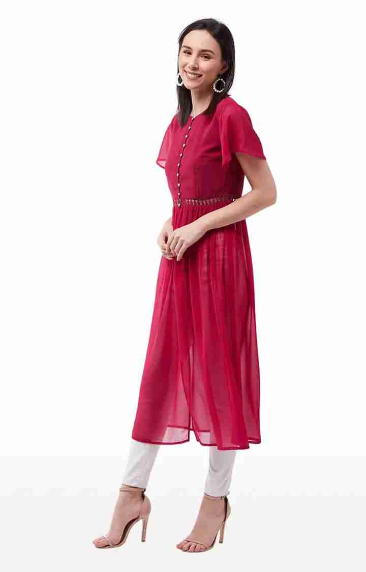 Women's Pink Georgette SolidCasualwear Maxi Top